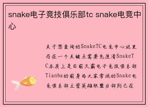 snake电子竞技俱乐部tc snake电竞中心