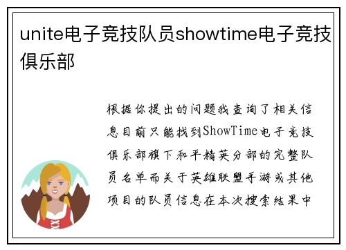 unite电子竞技队员showtime电子竞技俱乐部